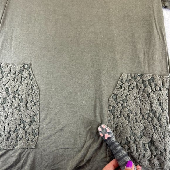 LOGO Lori Goldstein Womens 1X Khaki Green Lace Pockets Shirt Long Sleeves - Picture 8 of 10